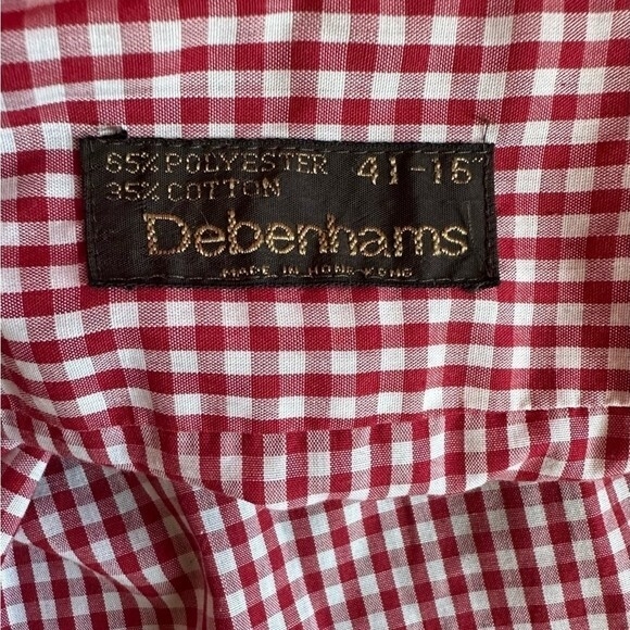 Debenhams Men's Pink Red Checked Plaid Shirt 16.5 Long Sleeve Classic Fit Vg — image 5 of 5